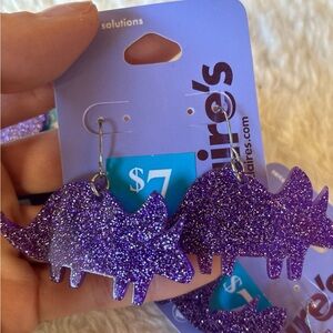 NEW 3 pairs Purple Glitter Dinosaur Earrings
